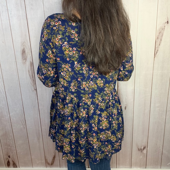 The Giovanna Blouse- navy floral bell peasant top - Picture 9 of 13